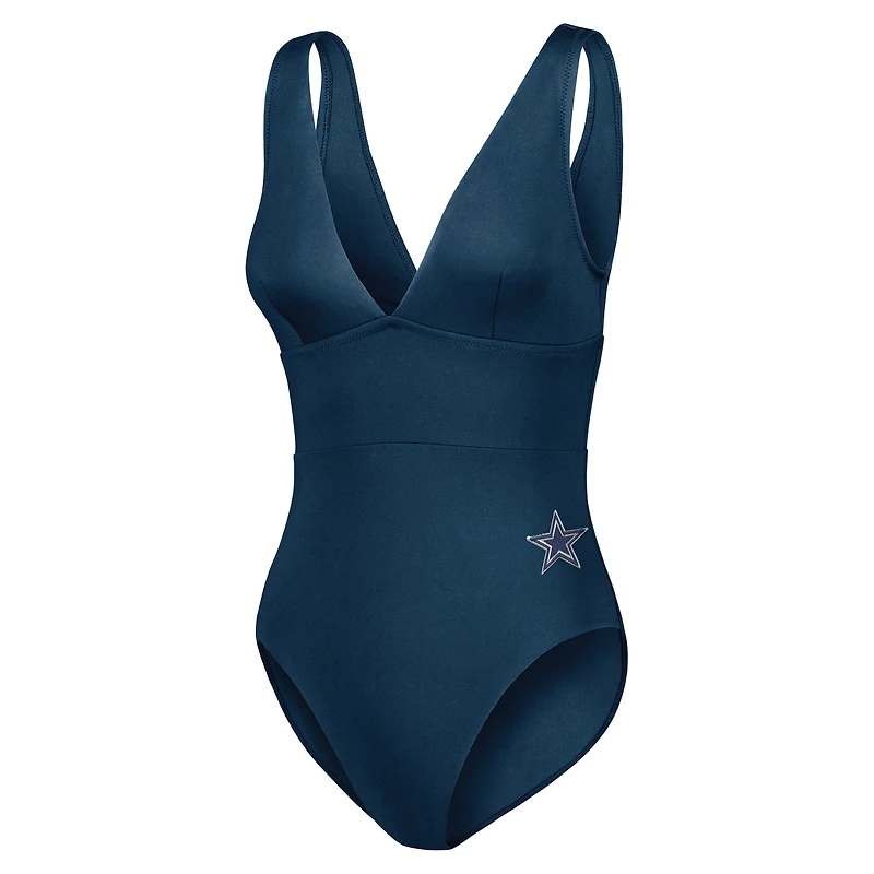 Maillot de bain une pièce moderne à col en V Tommy Bahama pour femmes, bleu marine, Dallas Cowboys Palm