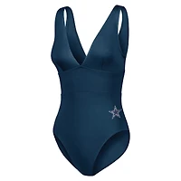 Maillot de bain une pièce moderne à col en V Tommy Bahama pour femmes, bleu marine, Dallas Cowboys Palm