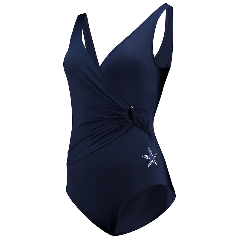 Women's Tommy Bahama Navy Dallas Cowboys Pearl Clara Wrap One-Piece Swimsuit