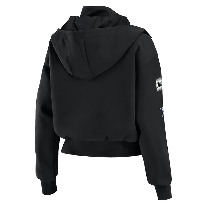 Women's WEAR by Erin Andrews  Black Dallas Cowboys Patch Pocket Cropped Full-Zip Bomber Jacket