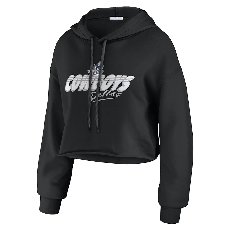 Women's WEAR by Erin Andrews Black Dallas Cowboys Prime Cropped Pullover Hoodie