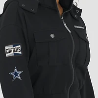Women's WEAR by Erin Andrews  Black Dallas Cowboys Tri-Blend Patch Pocket Cropped Full-Zip Bomber Hoodie Jacket
