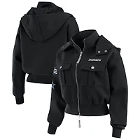 Women's WEAR by Erin Andrews  Black Dallas Cowboys Tri-Blend Patch Pocket Cropped Full-Zip Bomber Hoodie Jacket