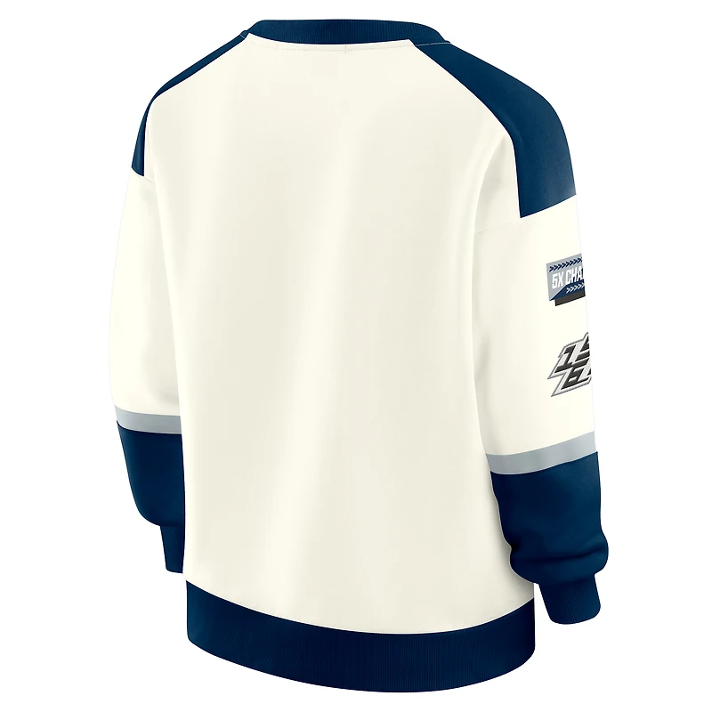 Women's WEAR by Erin Andrews  Cream Dallas Cowboys Racing Crew V-Neck Sweatshirt