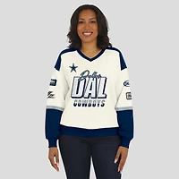 Sweat-shirt ras du cou à col en V crème Dallas Cowboys Racing pour femme par Erin Andrews