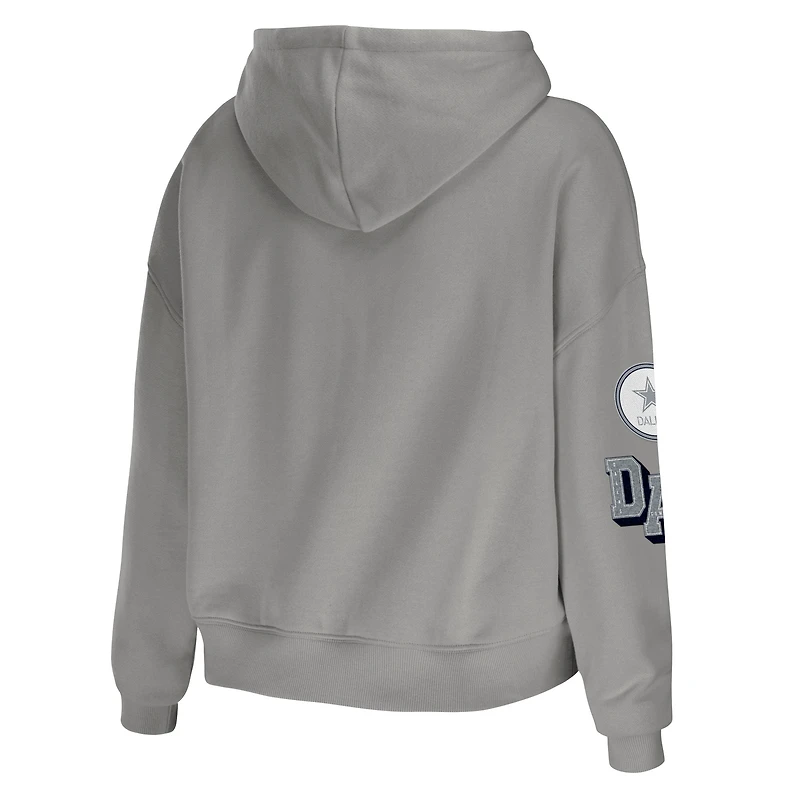 Women's WEAR by Erin Andrews Gray Dallas Cowboys Plus Modest Cropped Pullover Hoodie