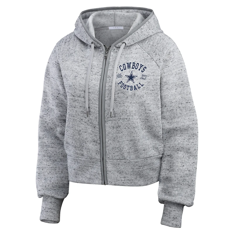 Sweat à capuche court entièrement zippé en polaire mouchetée gris chiné Dallas Cowboys pour femme WEAR by Erin Andrews