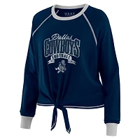 Women's WEAR by Erin Andrews Navy/ Dallas Cowboys Tie-Front Long Sleeve Top