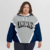 Women's WEAR by Erin Andrews Navy/Gray Dallas Cowboys Plus Retro Crinkle Full-Zip Hoodie Windbreaker Jacket