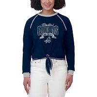 Women's WEAR by Erin Andrews Navy/Silver Dallas Cowboys Plus Tie-Front Long Sleeve Top