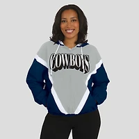 Coupe-vent à capuche entièrement zippé et froissé rétro des Cowboys de Dallas bleu marine/argenté pour femme par Erin Andrews