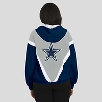 Women's WEAR by Erin Andrews Navy/Silver Dallas Cowboys Retro Crinkle Full-Zip Hoodie Windbreaker