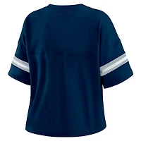 Women's WEAR by Erin Andrews Navy Dallas Cowboys Color Block Boxy Modest Crop V-Neck T-Shirt