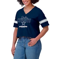 Women's WEAR by Erin Andrews Navy Dallas Cowboys Color Block Boxy Modest Crop V-Neck T-Shirt