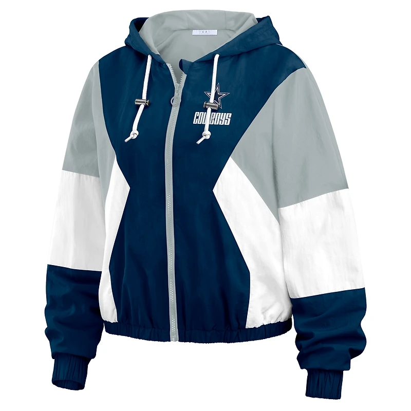 Women's WEAR by Erin Andrews Navy Dallas Cowboys Color Block Full-Zip Windbreaker Jacket