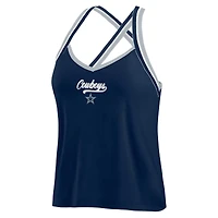 Women's WEAR by Erin Andrews Navy Dallas Cowboys Cross Strap Tri-Blend Tank Top
