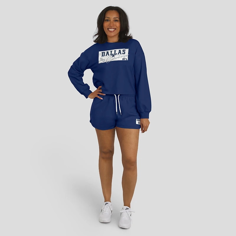 Women's WEAR by Erin Andrews Navy Dallas Cowboys Heavy Rugby Jersey Long Sleeve T-Shirt & Shorts Lounge Set