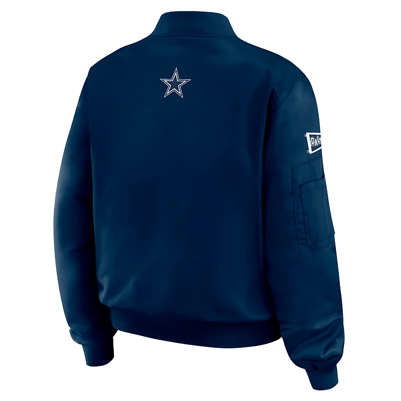 Veste aviateur entièrement zippée bleu marine à patch Dallas Cowboys pour femme WEAR by Erin Andrews