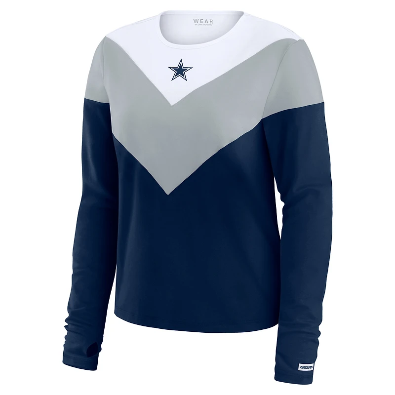 Women's WEAR by Erin Andrews Navy Dallas Cowboys Plus Chevron Tri-Blend Long Sleeve T-Shirt