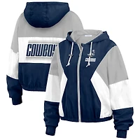 Veste coupe-vent zippée à blocs de couleurs pour femme WEAR by Erin Andrews bleu marine Dallas Cowboys grande taille
