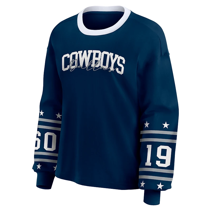 T-shirt de sport à manches longues bleu marine des Cowboys Dallas pour femme WEAR by Erin Andrews