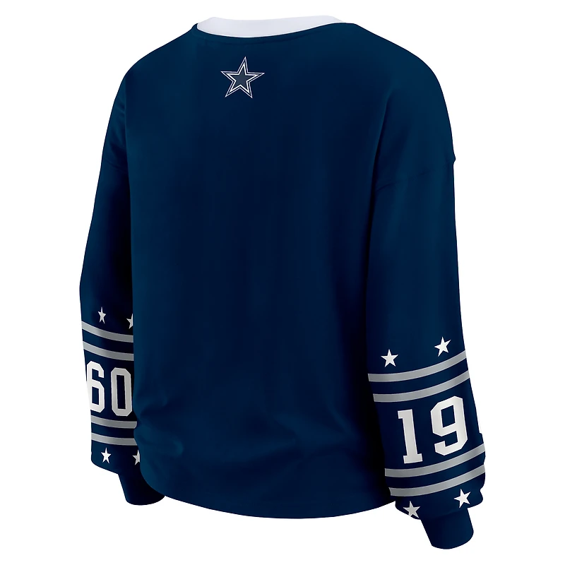 T-shirt de sport à manches longues bleu marine des Cowboys Dallas pour femme WEAR by Erin Andrews