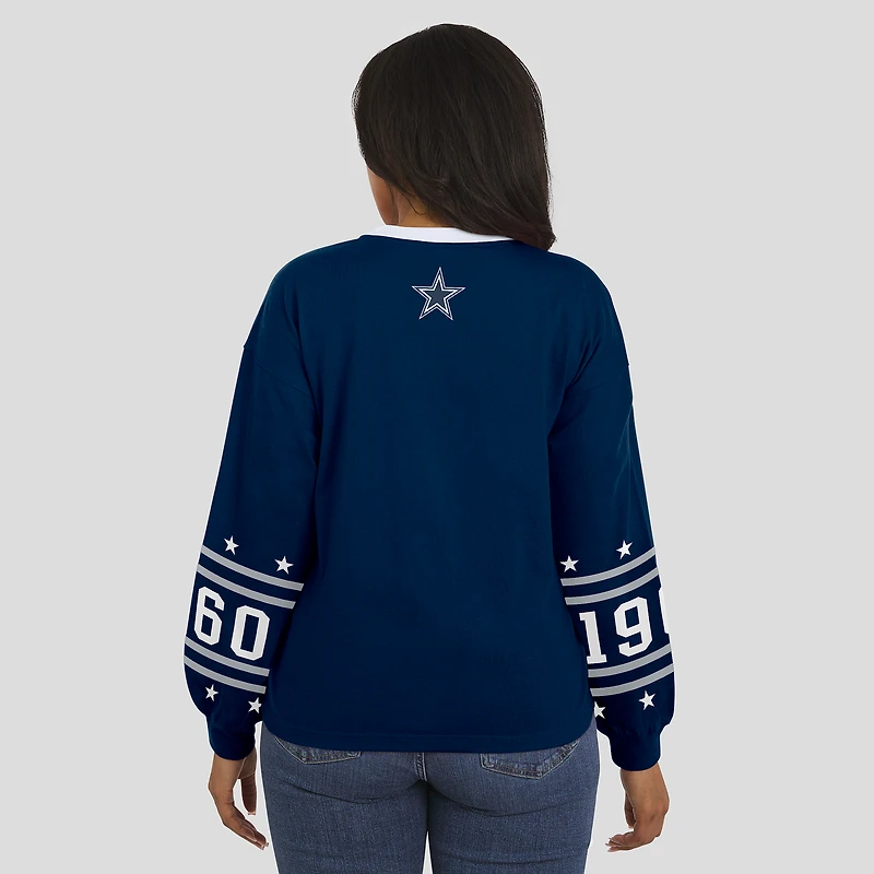 T-shirt de sport à manches longues bleu marine des Cowboys Dallas pour femme WEAR by Erin Andrews