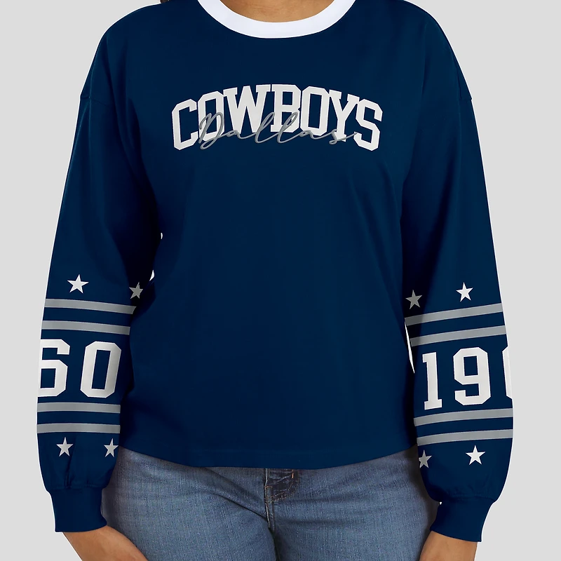 T-shirt de sport à manches longues bleu marine des Cowboys Dallas pour femme WEAR by Erin Andrews