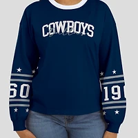 T-shirt de sport à manches longues bleu marine des Cowboys Dallas pour femme WEAR by Erin Andrews