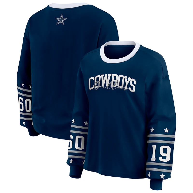 T-shirt de sport à manches longues bleu marine des Cowboys Dallas pour femme WEAR by Erin Andrews