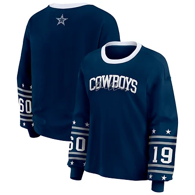 T-shirt de sport à manches longues bleu marine des Cowboys Dallas pour femme WEAR by Erin Andrews