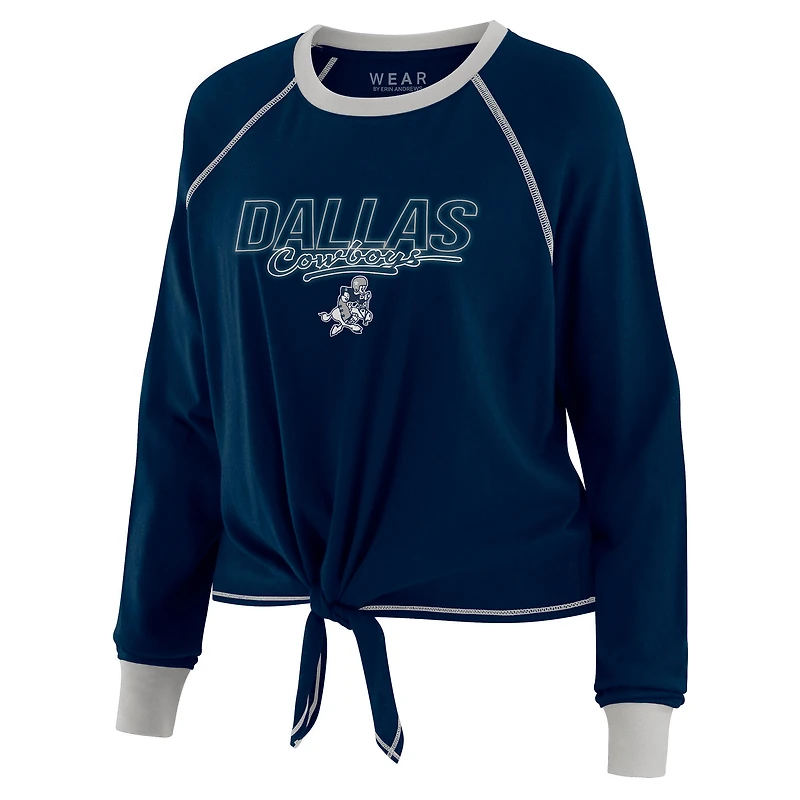 Women's WEAR by Erin Andrews Navy Dallas Cowboys Tie-Front Long Sleeve T-Shirt