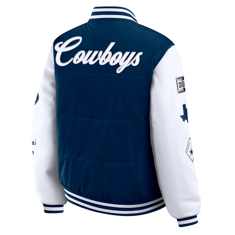 Women's WEAR by Erin Andrews Navy Dallas Cowboys Varsity Full-Snap Puffer Jacket