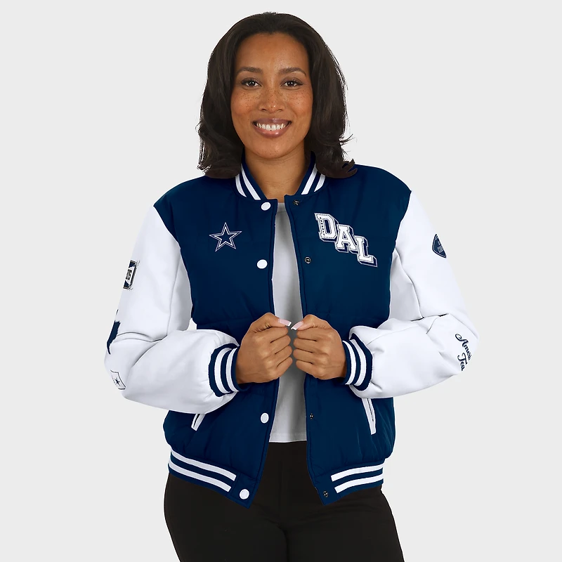 Women's WEAR by Erin Andrews Navy Dallas Cowboys Varsity Full-Snap Puffer Jacket