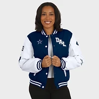 Women's WEAR by Erin Andrews Navy Dallas Cowboys Varsity Full-Snap Puffer Jacket