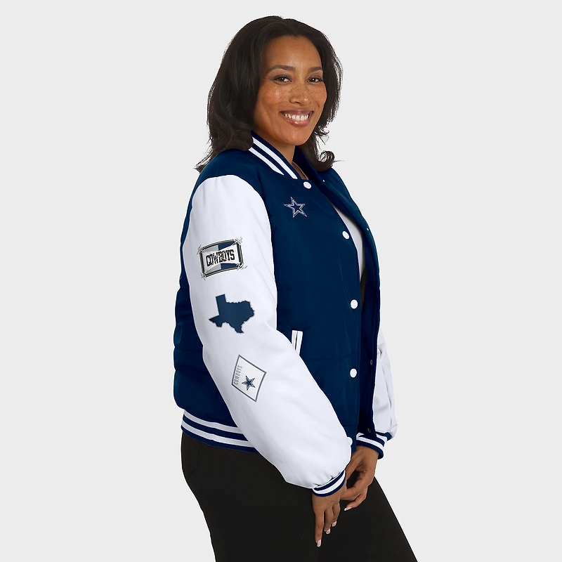 Women's WEAR by Erin Andrews Navy Dallas Cowboys Varsity Full-Snap Puffer Jacket