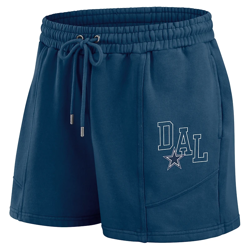 Ensemble de détente pour femme WEAR by Erin Andrews composé d'un t-shirt à manches longues et short en molleton délavé bleu marine Dallas Cowboys