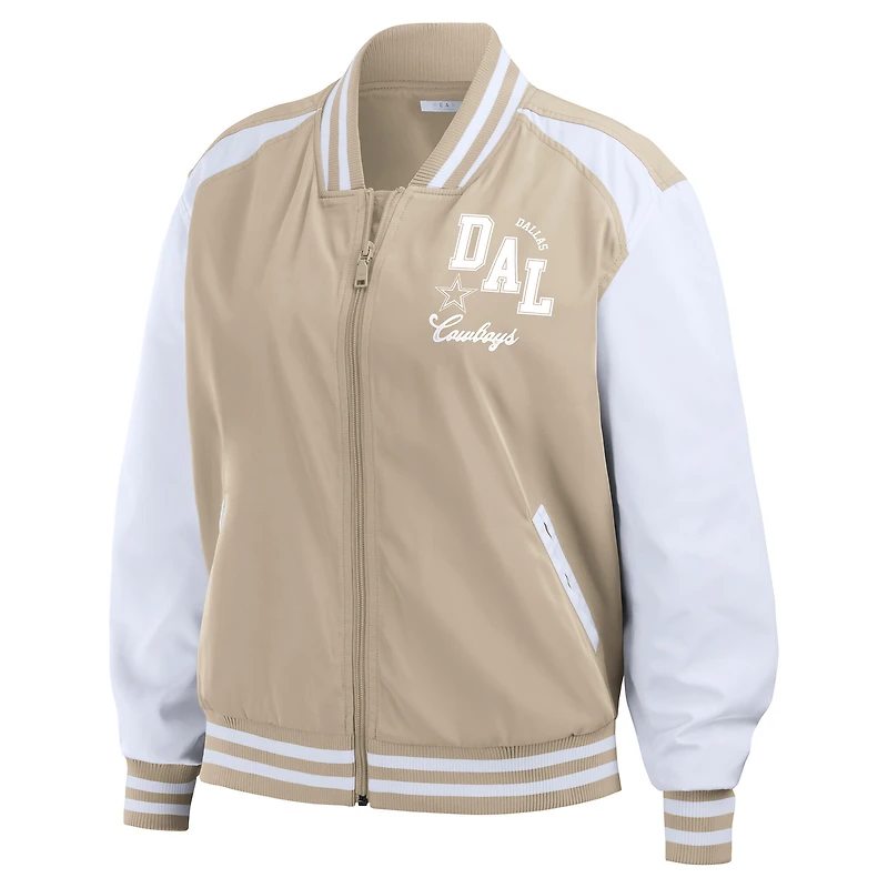 Women's WEAR by Erin Andrews Tan Dallas Cowboys Tonal Full-Zip Bomber Jacket