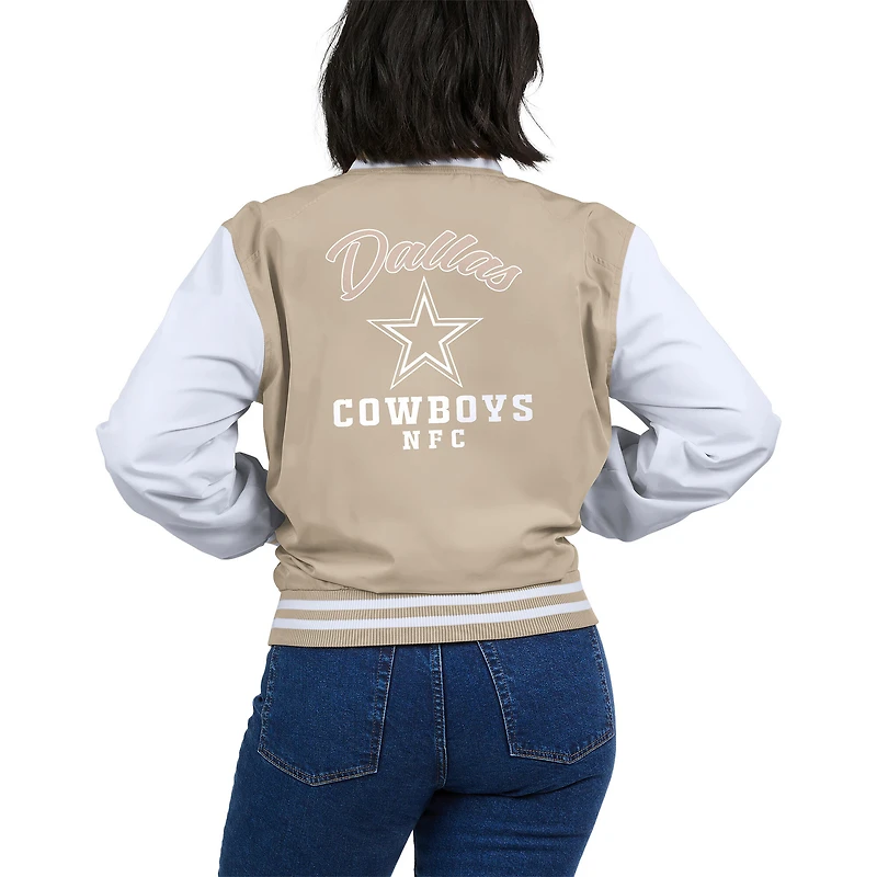 Women's WEAR by Erin Andrews Tan Dallas Cowboys Tonal Full-Zip Bomber Jacket