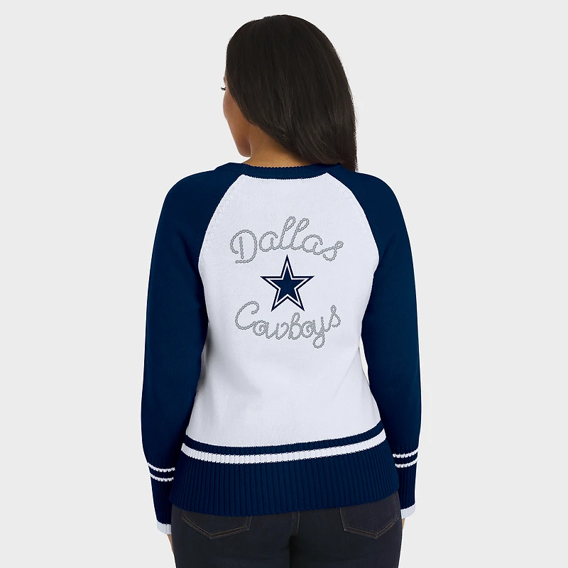 Women's WEAR by Erin Andrews White/Navy Dallas Cowboys Colorblock Raglan Sweater