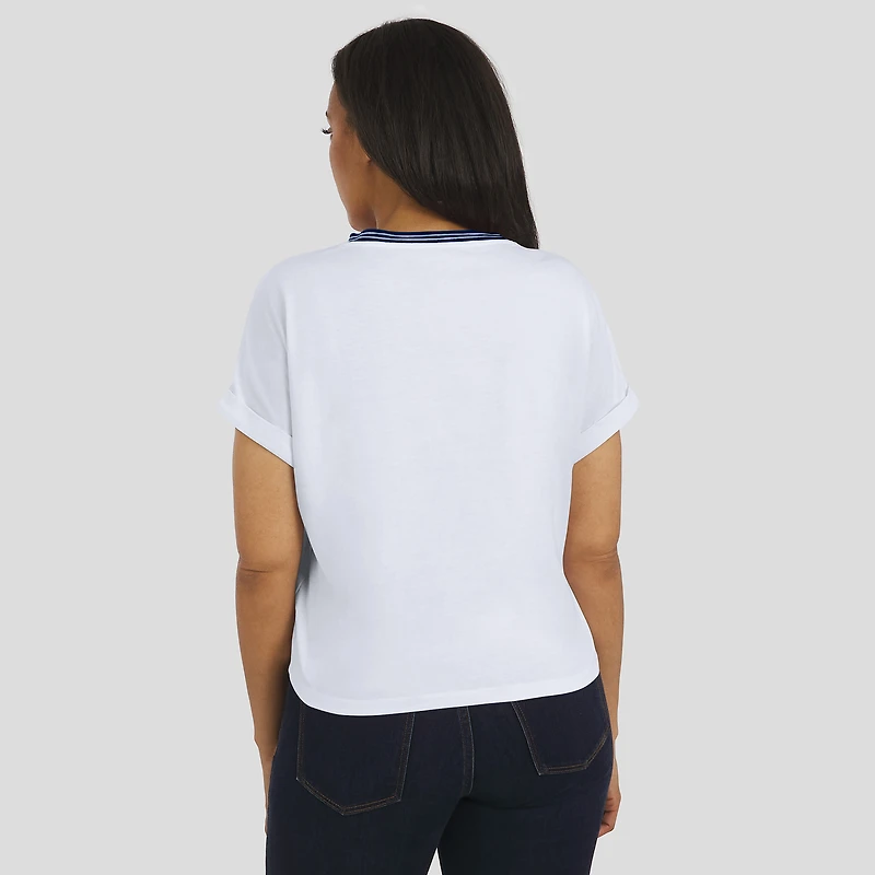 T-shirt court à rayures centrales blanc pour femme WEAR by Erin Andrews des Cowboys de Dallas