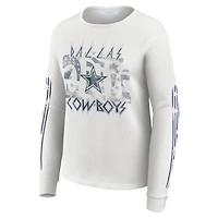 Women's WEAR by Erin Andrews  White Dallas Cowboys Graphic Waffle Long-Sleeve T-Shirt