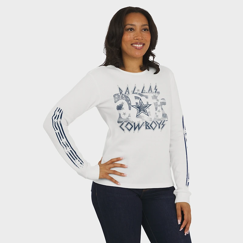 Women's WEAR by Erin Andrews  White Dallas Cowboys Graphic Waffle Long-Sleeve T-Shirt