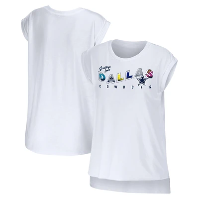 Women's WEAR by Erin Andrews White Dallas Cowboys Greetings From Muscle T-Shirt
