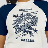 T-shirt raglan blanc à rayures et manches vieillies pour femme WEAR by Erin Andrews des Cowboys de Dallas