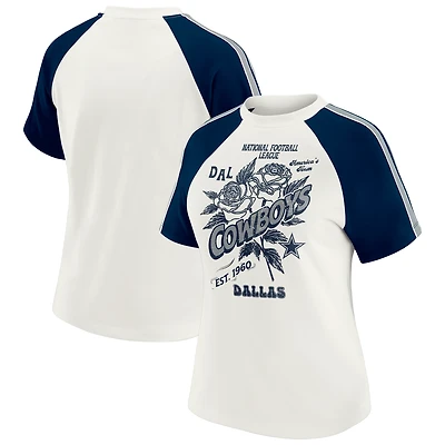 T-shirt raglan blanc à rayures et manches vieillies pour femme WEAR by Erin Andrews des Cowboys de Dallas