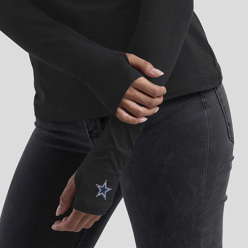 Women's WEAR by Erin Andrews x Gracie Hunt Black Dallas Cowboys Mesh Panel Long Sleeve T-Shirt