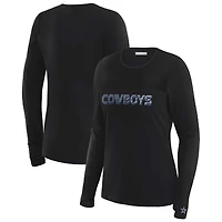 T-shirt à manches longues et empiècement en maille noire Dallas Cowboys WEAR by Erin Andrews x Gracie Hunt pour femme