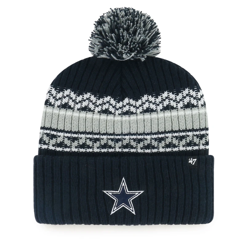 Bonnet tricoté à revers « Polar Vortex » bleu marine Dallas Cowboys pour enfant, modèle 47, avec pompon