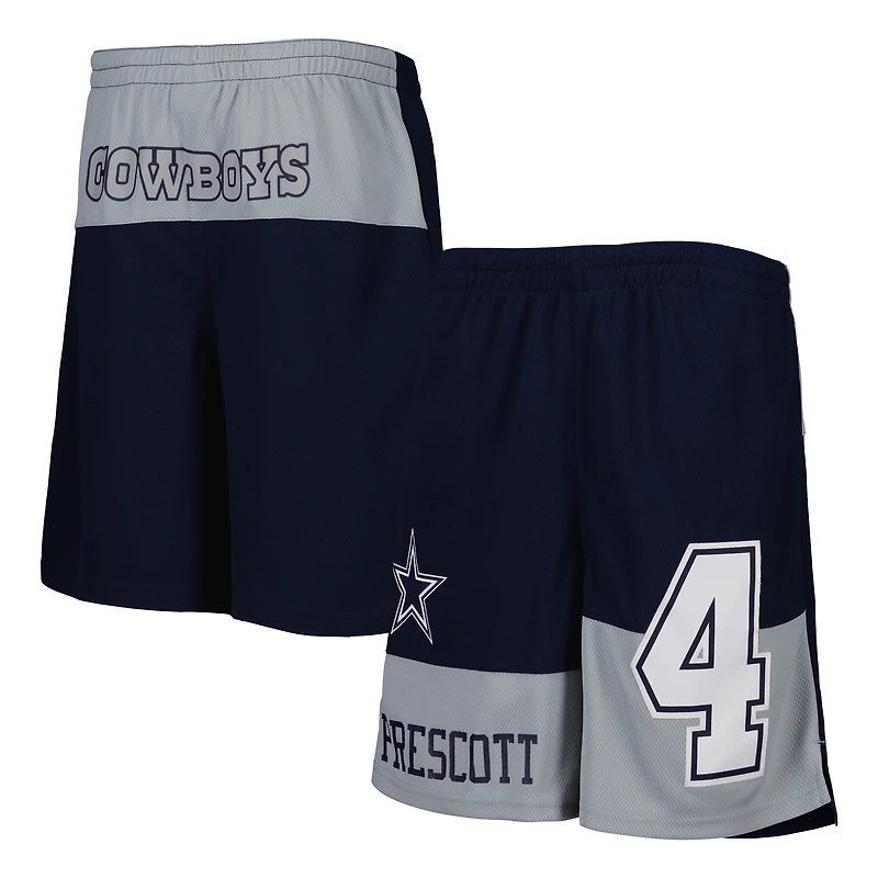 Short de joueur avec nom et numéro pour jeunes Dak Prescott Navy Dallas Cowboys